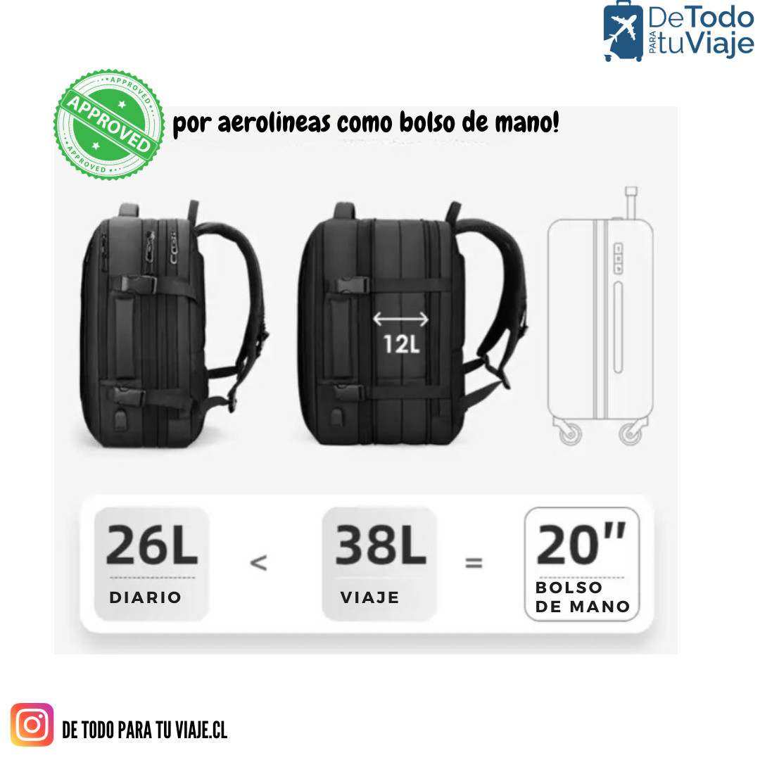 Mochila Travel Pro 3.0  con capa impermeable.
